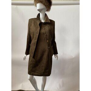 Vintage Apprasial Womens Brown Jacquard Dress & Jacket Suit Set Size 8